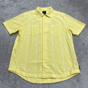 RVCA Kevin Spanky Long Button Down Shirt Mens Small Yellow Striped Short Sleeve